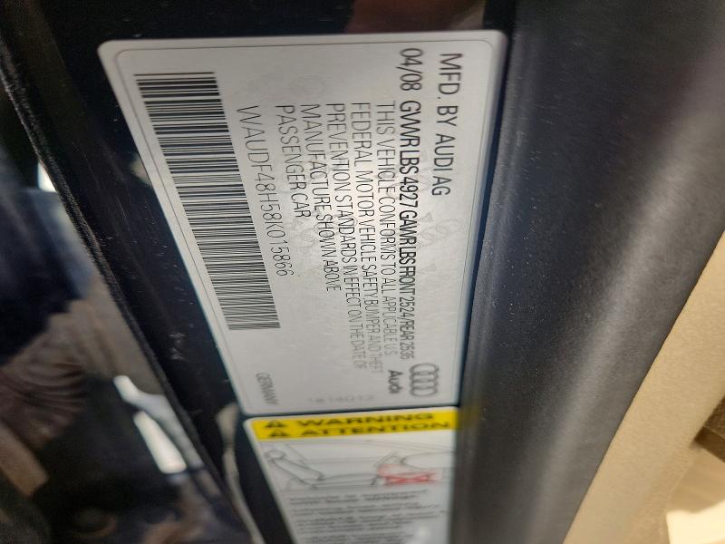 Aukcja sprzedaży 2008 Audi A4, vin: WAUDF48H58K015866, numer aukcji: 66031716