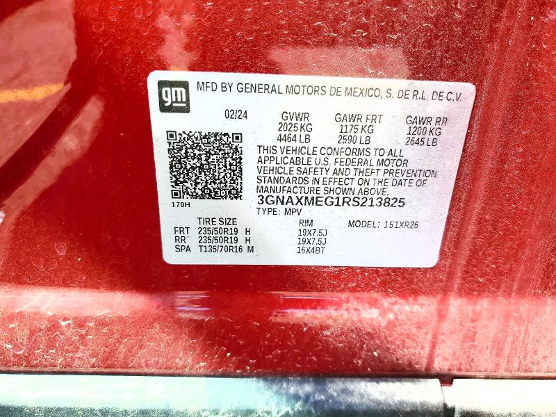 Продаж на аукціоні авто 2024 Chevrolet Equinox, vin: 3GNAXMEG1RS213825, номер лоту: 62751186