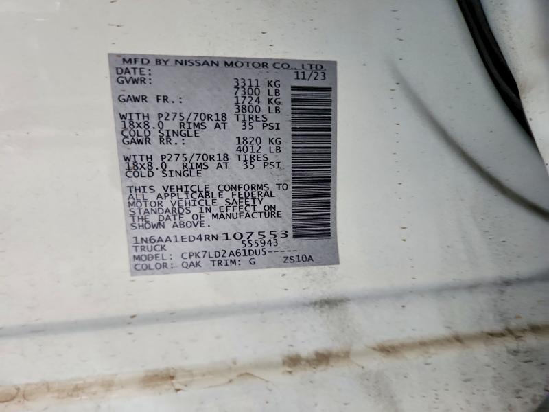 Aukcja sprzedaży 2024 Nissan Titan, vin: 1N6AA1ED4RN107553, numer aukcji: 61448676