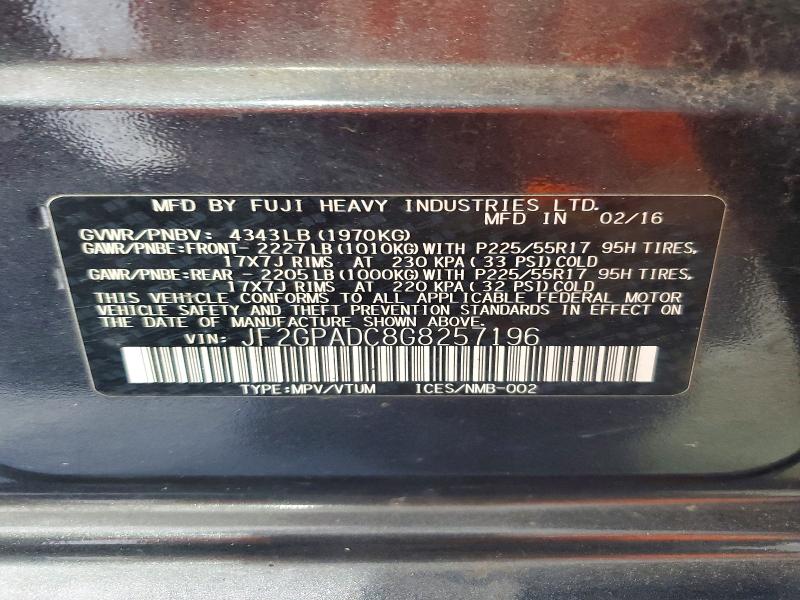 63465406 :رقم المزاد ، JF2GPADC8G8257196 vin ، 2016 Subaru Crosstrek مزاد بيع