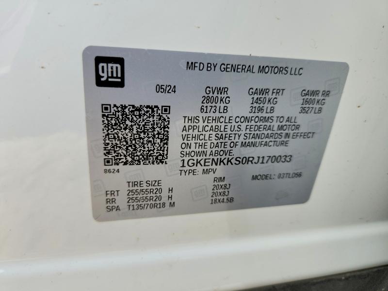 Aukcja sprzedaży 2024 Gmc Acadia, vin: 1GKENKKS0RJ170033, numer aukcji: 64308066