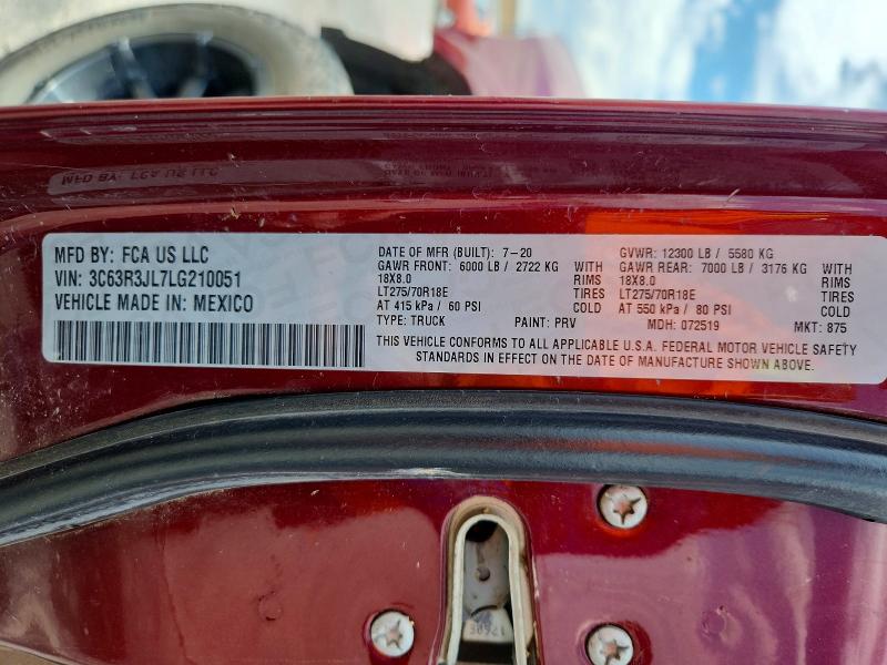 2020 Ram 3500 მანქანა იყიდება აუქციონზე, vin: 3C63R3JL7LG210051, აუქციონის ნომერი: 63930026