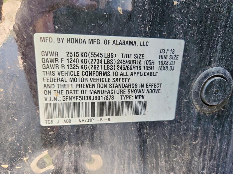 Aukcja sprzedaży 2018 Honda Pilot, vin: 5FNYF5H3XJB017873, numer aukcji: 66553436