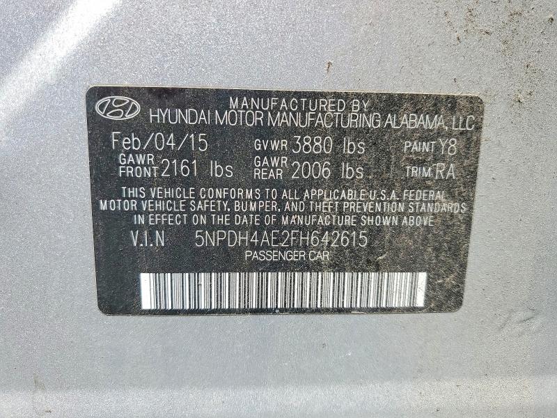 2015 Hyundai Elantra მანქანა იყიდება აუქციონზე, vin: 5NPDH4AE2FH642615, აუქციონის ნომერი: 63891036