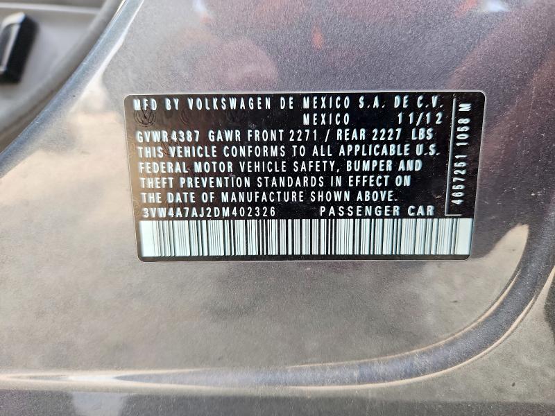 2013 Volkswagen Jetta მანქანა იყიდება აუქციონზე, vin: 3VW4A7AJ2DM402326, აუქციონის ნომერი: 64683466