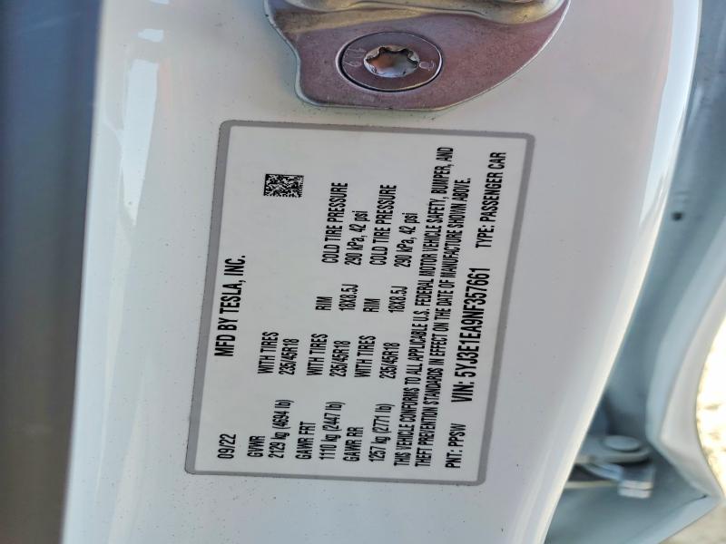 2022 Tesla Model 3 მანქანა იყიდება აუქციონზე, vin: 5YJ3E1EA9NF357661, აუქციონის ნომერი: 66455516