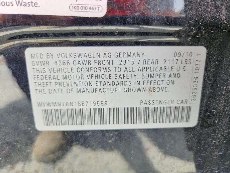 64974206 :رقم المزاد ، WVWMN7AN1BE719589 vin ، 2011 Volkswagen Cc مزاد بيع