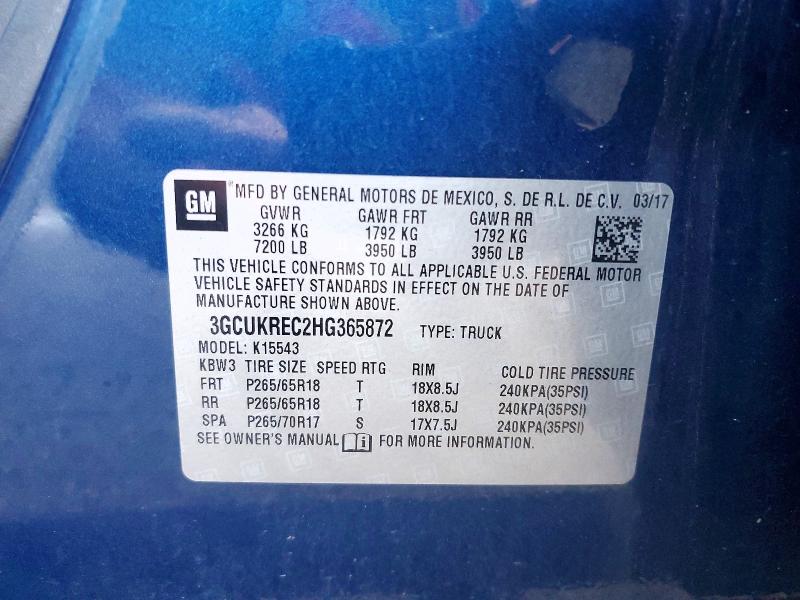 Продаж на аукціоні авто 2017 Chevrolet Silverado, vin: 3GCUKREC2HG365872, номер лоту: 62765076