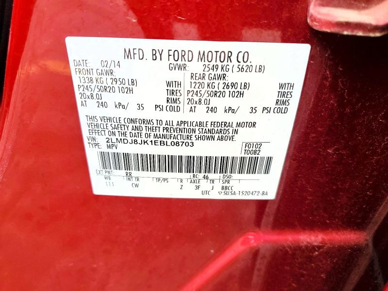 Aukcja sprzedaży 2014 Lincoln Mkx, vin: 2LMDJ8JK1EBL08703, numer aukcji: 66911236