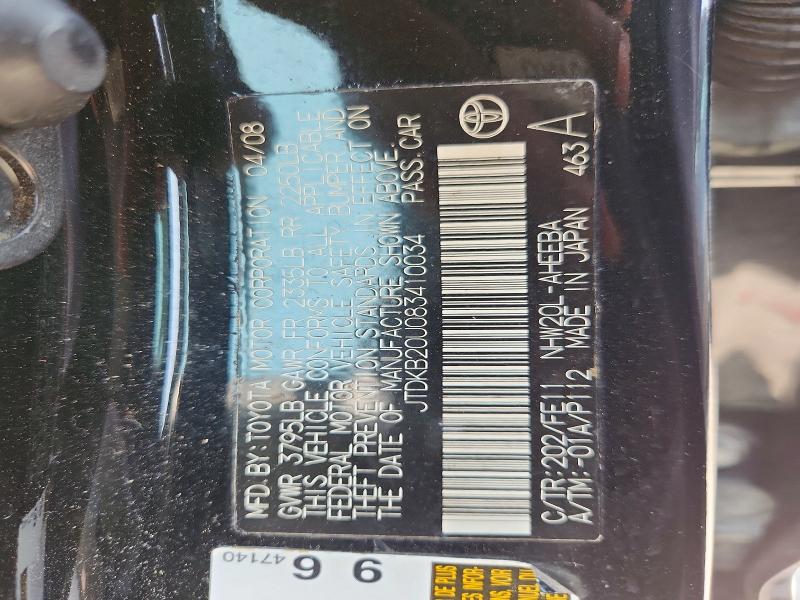 Aukcja sprzedaży 2008 Toyota Prius, vin: JTDKB20U083410034, numer aukcji: 63787596