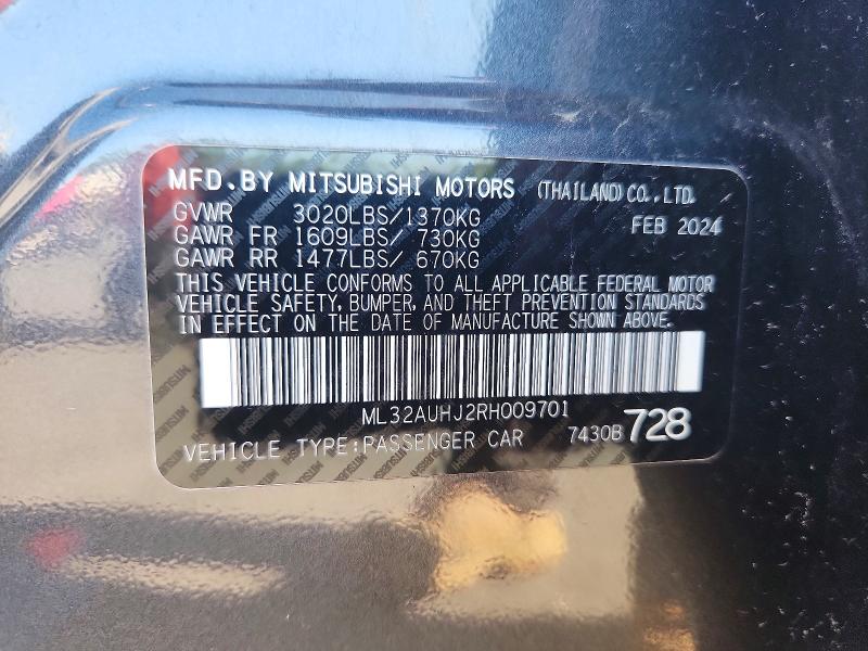66007616 :رقم المزاد ، ML32AUHJ2RH009701 vin ، 2024 Mitsubishi Mirage مزاد بيع