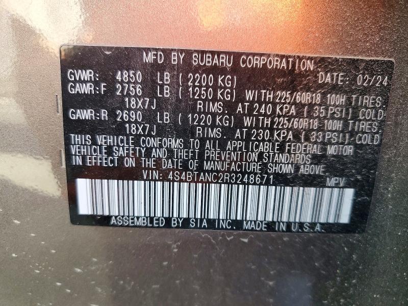 Продажа на аукционе авто 2024 Subaru Outback, vin: 4S4BTANC2R3248671, номер лота: 67091736