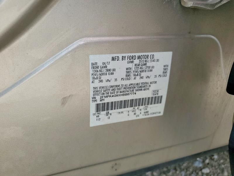 64386276 :رقم المزاد ، 2FMPK4G9XHBB87774 vin ، 2017 Ford Edge مزاد بيع