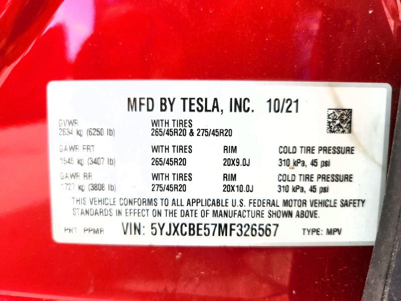 Продаж на аукціоні авто 2021 Tesla Model X, vin: 5YJXCBE57MF326567, номер лоту: 66982276
