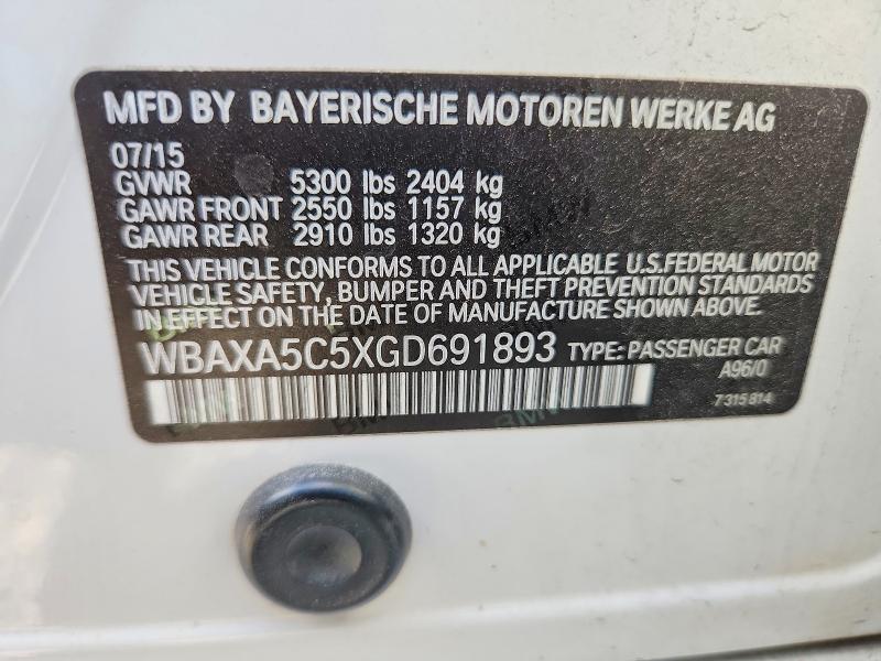 Aukcja sprzedaży 2016 Bmw 535, vin: WBAXA5C5XGD691893, numer aukcji: 65580006