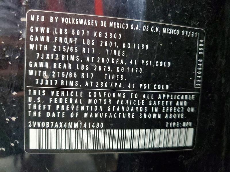 66169386 :رقم المزاد ، 3VV0B7AX4MM141480 vin ، 2021 Volkswagen Tiguan مزاد بيع