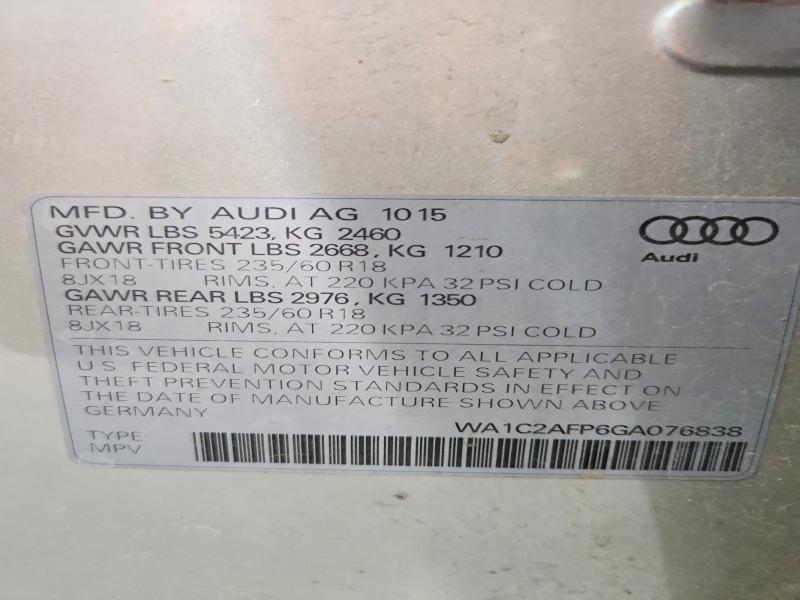 66232686 :رقم المزاد ، WA1C2AFP6GA076838 vin ، 2016 Audi Q5 2.0t Prgv Sln مزاد بيع