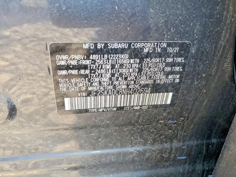 63915216 :رقم المزاد ، JF2SKADC8NH402694 vin ، 2022 Subaru Forester مزاد بيع