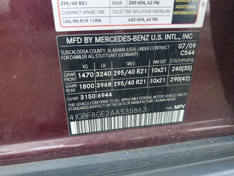 Auction sale of the 2010 Mercedes-benz Gl, vin: 4JGBF8GE2AA535863, lot number: 66316346