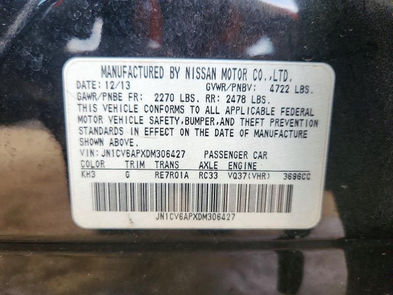 2013 Infiniti G37 Sedan მანქანა იყიდება აუქციონზე, vin: JN1CV6APXDM306427, აუქციონის ნომერი: 63658586