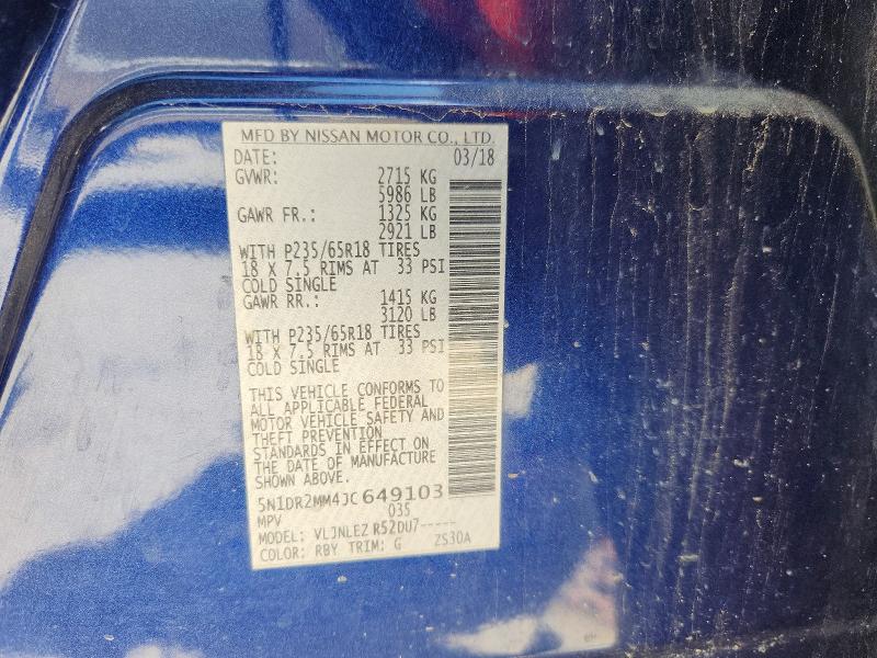Продаж на аукціоні авто 2018 Nissan Pathfinder, vin: 5N1DR2MM4JC649103, номер лоту: 63534506