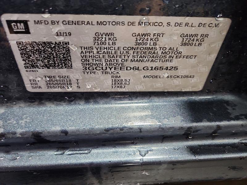 Aukcja sprzedaży 2020 Chevrolet Silverado, vin: 3GCUYEED6LG165425, numer aukcji: 63885106