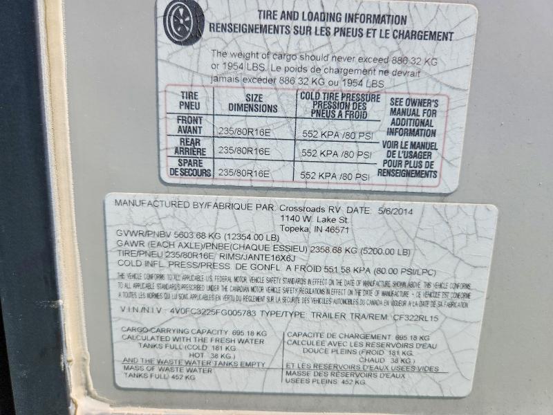 Aukcja sprzedaży 2015 Cross Roads Recreational Vehicle (rv), vin: 4V0FC3225FG005783, numer aukcji: 62790246