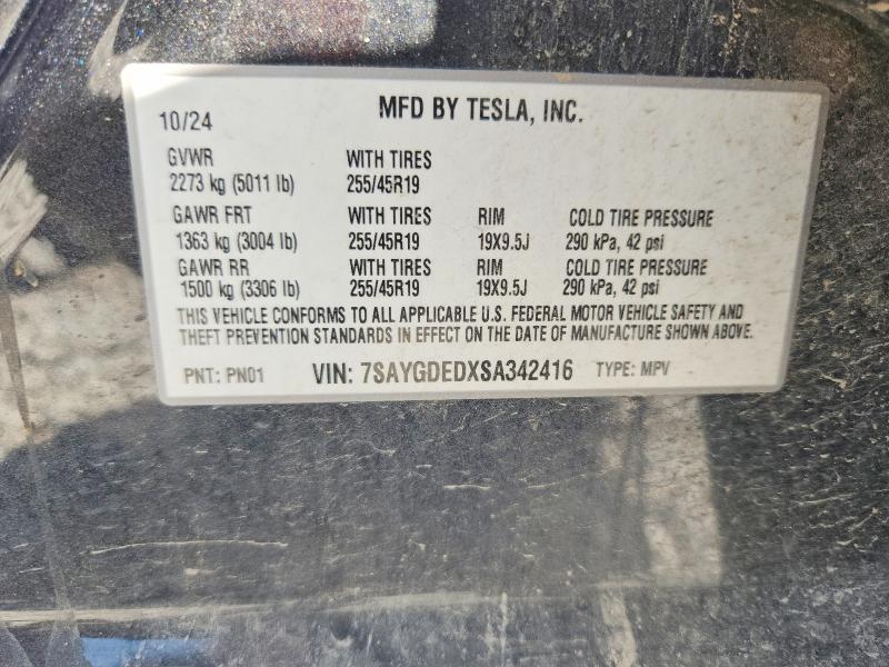 67245996 :رقم المزاد ، 7SAYGDEDXSA342416 vin ، 2025 Tesla Model Y مزاد بيع