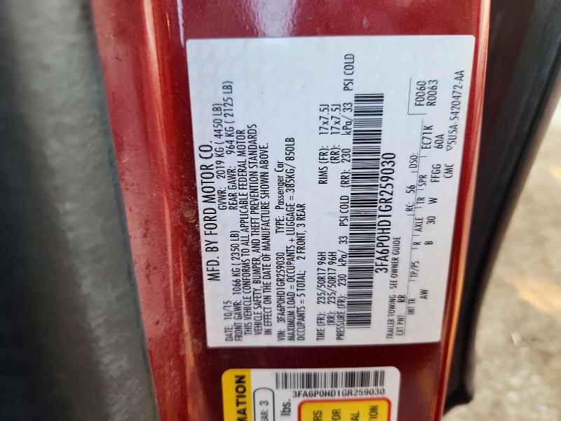 63542056 :رقم المزاد ، 3FA6P0HD1GR259030 vin ، 2016 Ford Fusion مزاد بيع