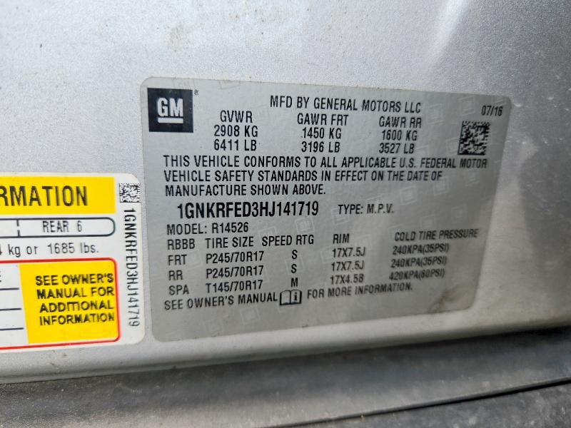 Aukcja sprzedaży 2017 Chevrolet Traverse, vin: 1GNKRFED3HJ141719, numer aukcji: 66062566