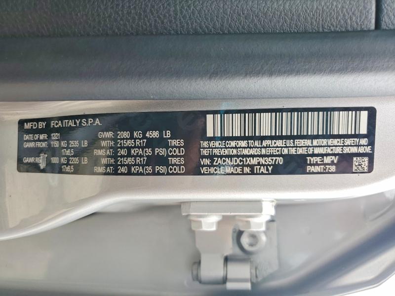 2021 Jeep Renegade მანქანა იყიდება აუქციონზე, vin: ZACNJDC1XMPN35770, აუქციონის ნომერი: 65035946