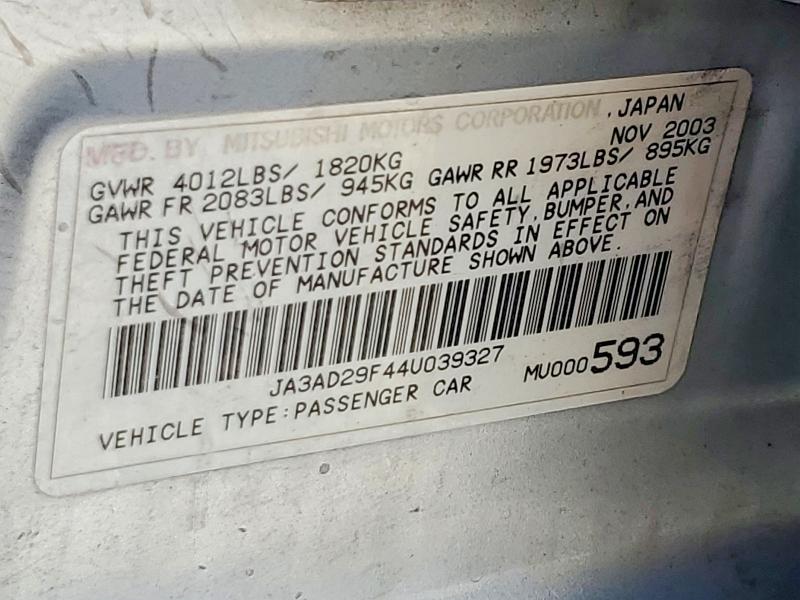 Aukcja sprzedaży 2004 Mitsubishi Lancer, vin: JA3AD29F44U039327, numer aukcji: 65879176