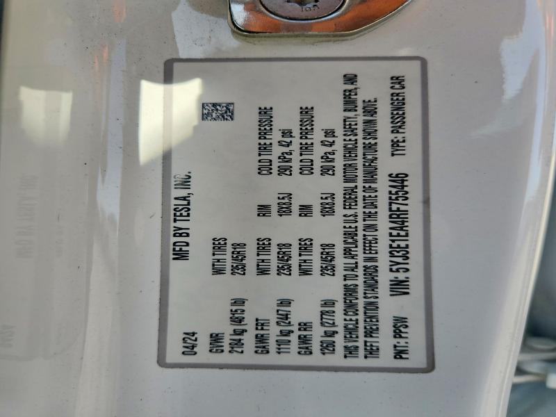 Aukcja sprzedaży 2024 Tesla Model 3, vin: 5YJ3E1EA4RF755446, numer aukcji: 65641056