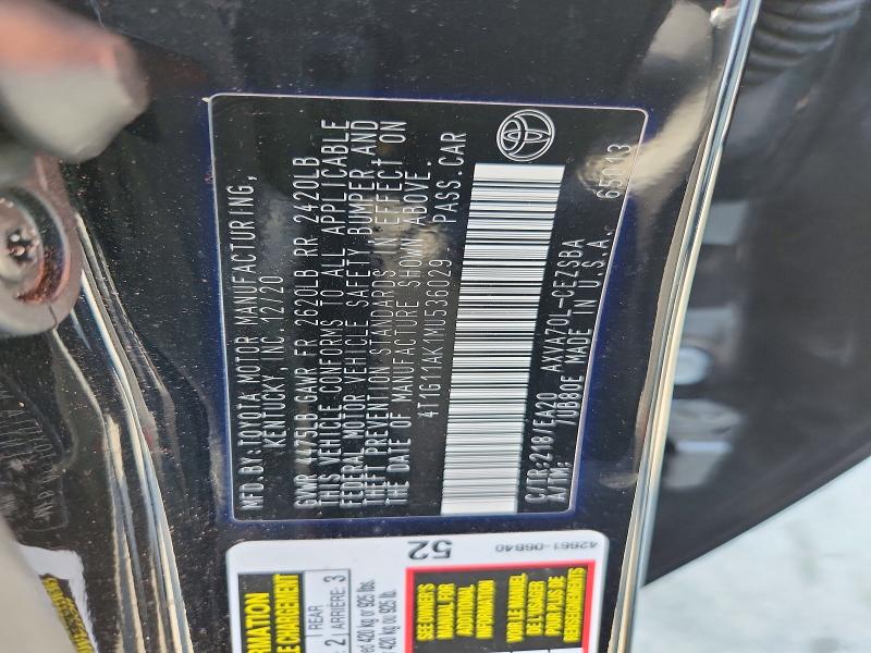 Aukcja sprzedaży 2021 Toyota Camry, vin: 4T1G11AK1MU536029, numer aukcji: 67105896