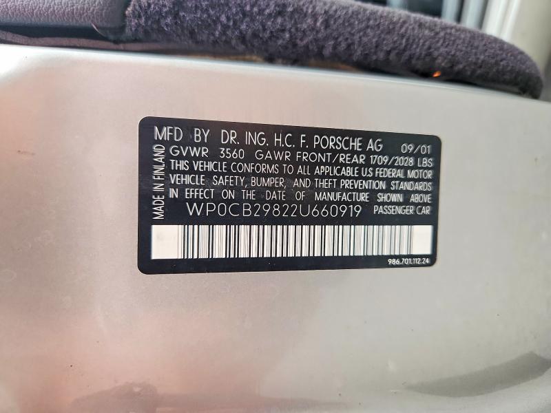 Aukcja sprzedaży 2002 Porsche Boxster, vin: WP0CB29822U660919, numer aukcji: 63938906