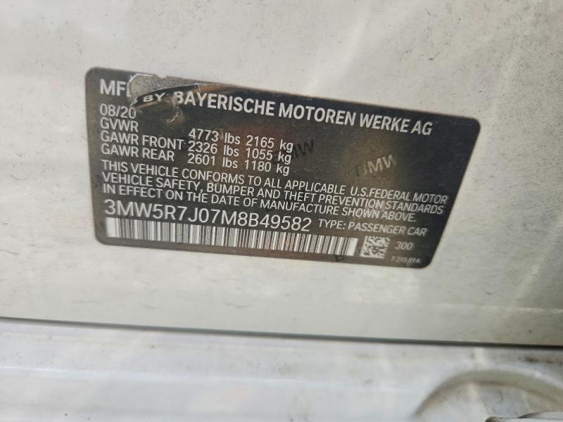 64314766 :رقم المزاد ، 3MW5R7J07M8B49582 vin ، 2021 Bmw 330xi مزاد بيع