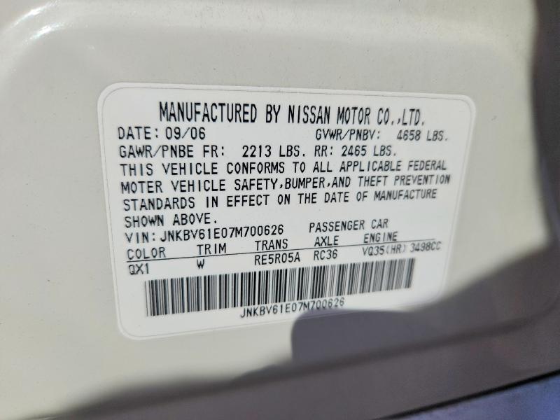 Aukcja sprzedaży 2007 Infiniti G35, vin: JNKBV61E07M700626, numer aukcji: 65578596