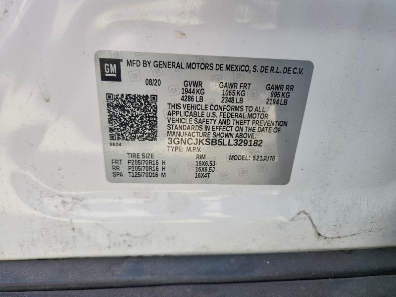 Продаж на аукціоні авто 2020 Chevrolet Trax, vin: 3GNCJKSB5LL329182, номер лоту: 67183026