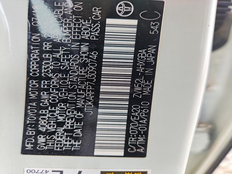 66555016 :رقم المزاد ، JTDKARFP7J3090746 vin ، 2018 Toyota Prius Prime مزاد بيع