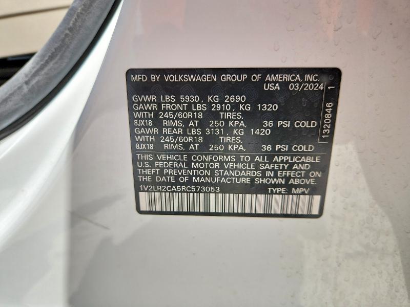 2024 Volkswagen Atlas მანქანა იყიდება აუქციონზე, vin: 1V2LR2CA5RC573053, აუქციონის ნომერი: 67125586