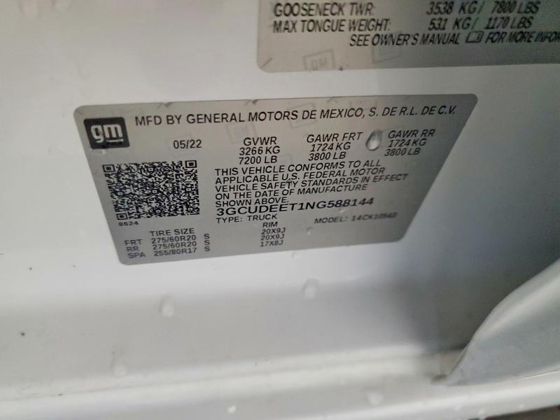 Продажа на аукционе авто 2022 Chevrolet Silverado, vin: 3GCUDEET1NG588144, номер лота: 65142906