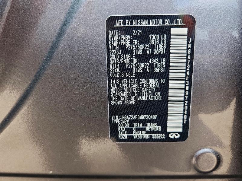 Aukcja sprzedaży 2021 Infiniti Qx80, vin: JN8AZ2AF3M9720407, numer aukcji: 63718636