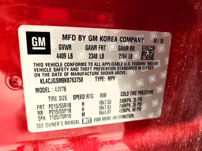 Aukcja sprzedaży 2019 Buick Encore, vin: KL4CJGSM8KB763758, numer aukcji: 66225666