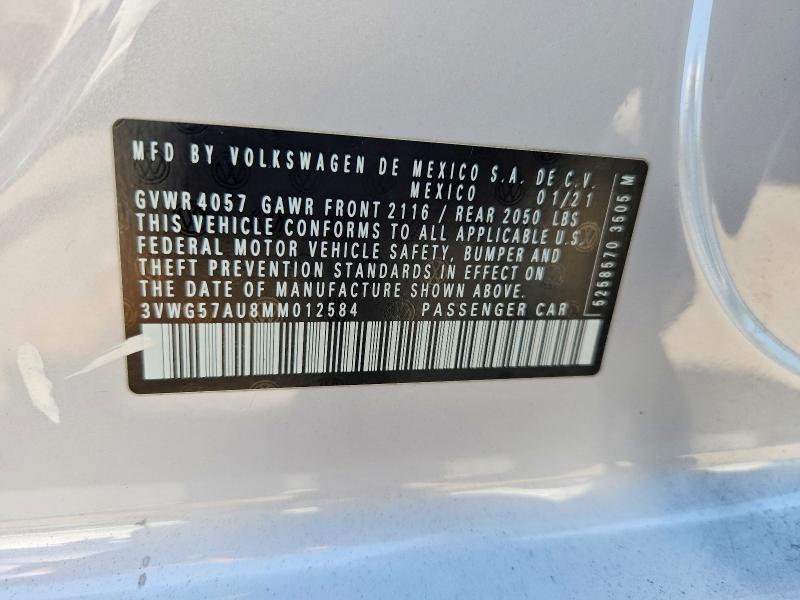Aukcja sprzedaży 2021 Volkswagen Golf, vin: 3VWG57AU8MM012584, numer aukcji: 66352296