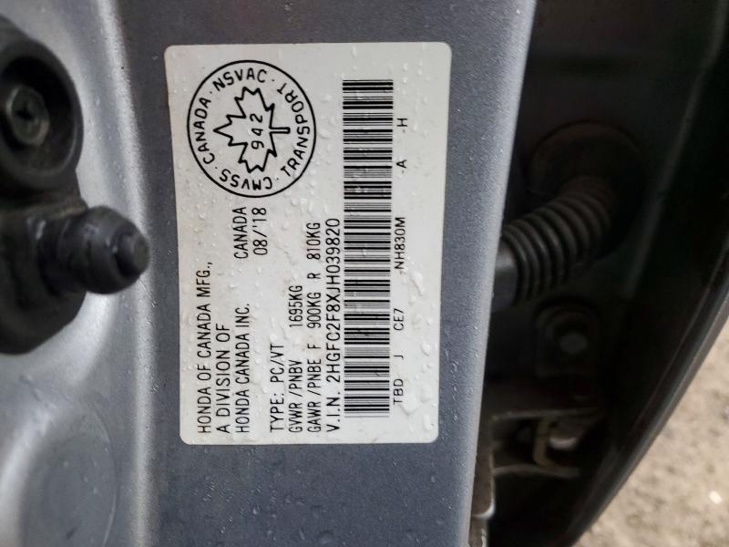 Продаж на аукціоні авто 2018 Honda Civic, vin: 2HGFC2F8XJH039820, номер лоту: 63127426