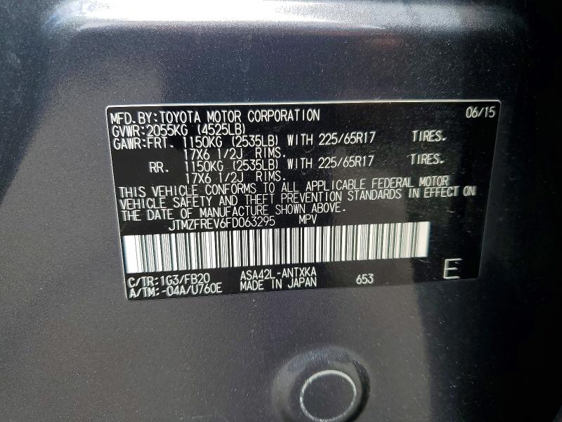 64609806 :رقم المزاد ، JTMZFREV6FD063295 vin ، 2015 Toyota Rav4 مزاد بيع