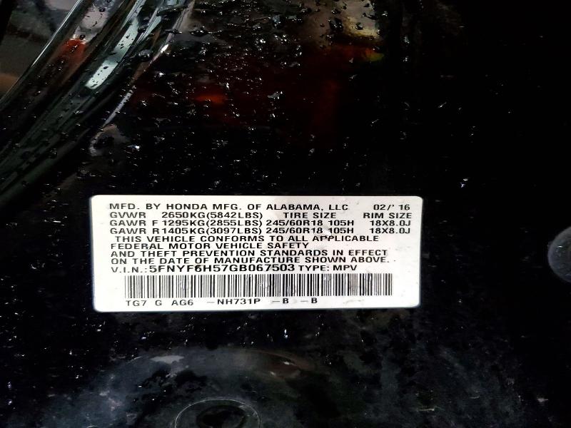 Продаж на аукціоні авто 2016 Honda Pilot, vin: 5FNYF6H57GB067503, номер лоту: 63409186