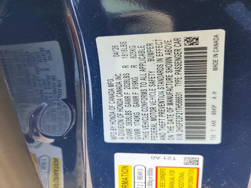 Продаж на аукціоні авто 2026 Honda Civic, vin: 2HGFE2F21TH586631, номер лоту: 66646886