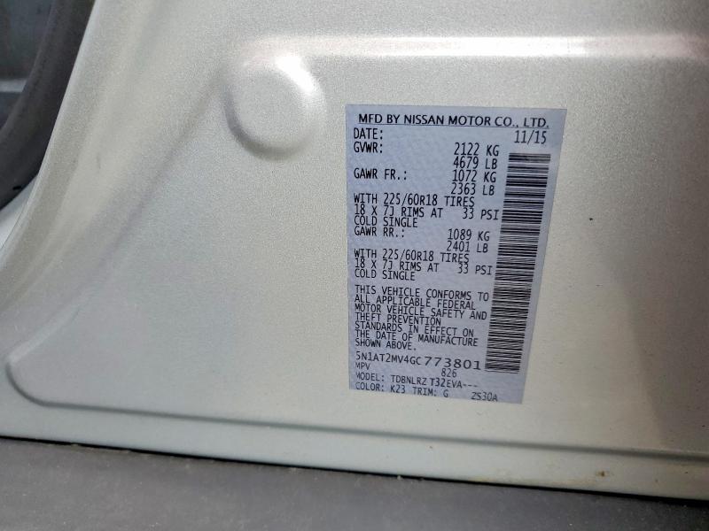 65869336 :رقم المزاد ، 5N1AT2MV4GC773801 vin ، 2016 Nissan Rogue مزاد بيع