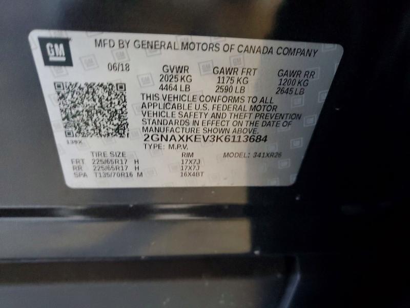66823016 :رقم المزاد ، 2GNAXKEV3K6113684 vin ، 2019 Chevrolet Equinox مزاد بيع